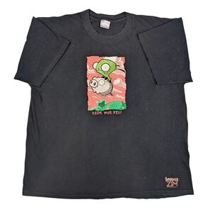 Vintage 2001 Invader Zim GIR RIDE THE PIG!  black cotton T-shirt. XXL